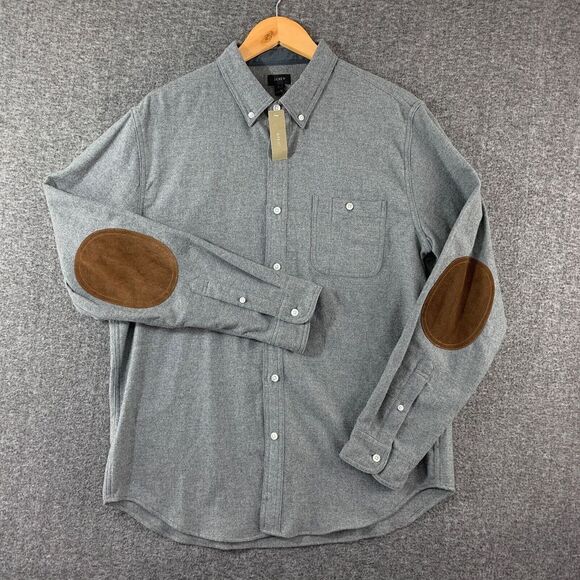 J Crew Wool Shirt Men Large‎ Gray Elbow Patch Huckberry Dapper Modern NEW - Picture 2 of 9
